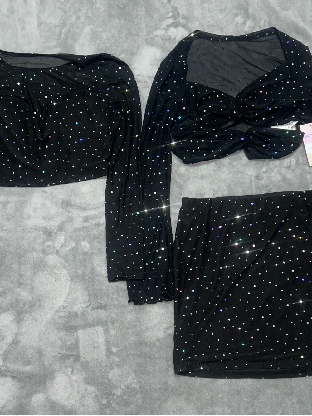 Black Rhinestone Three-Piece Mini Dress